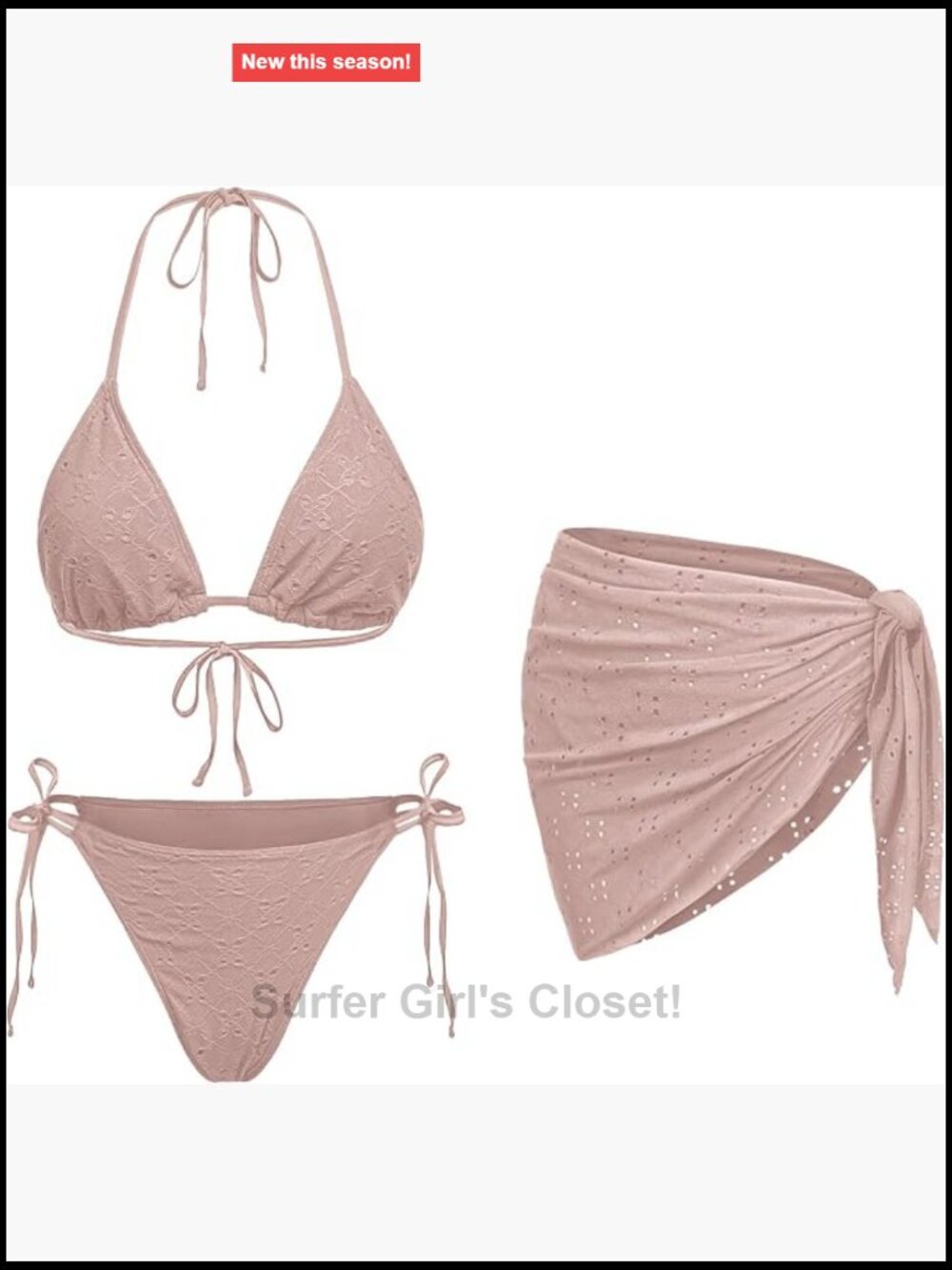 Women's 3 Pc Triangle Halter Bikini Set with Cover Up